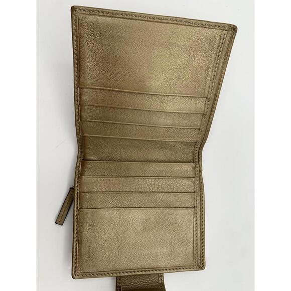GUCCI Brown Gold Coated Canvas Leather Bifold D Ring Wallet Coin Purse - Picture 3 of 9